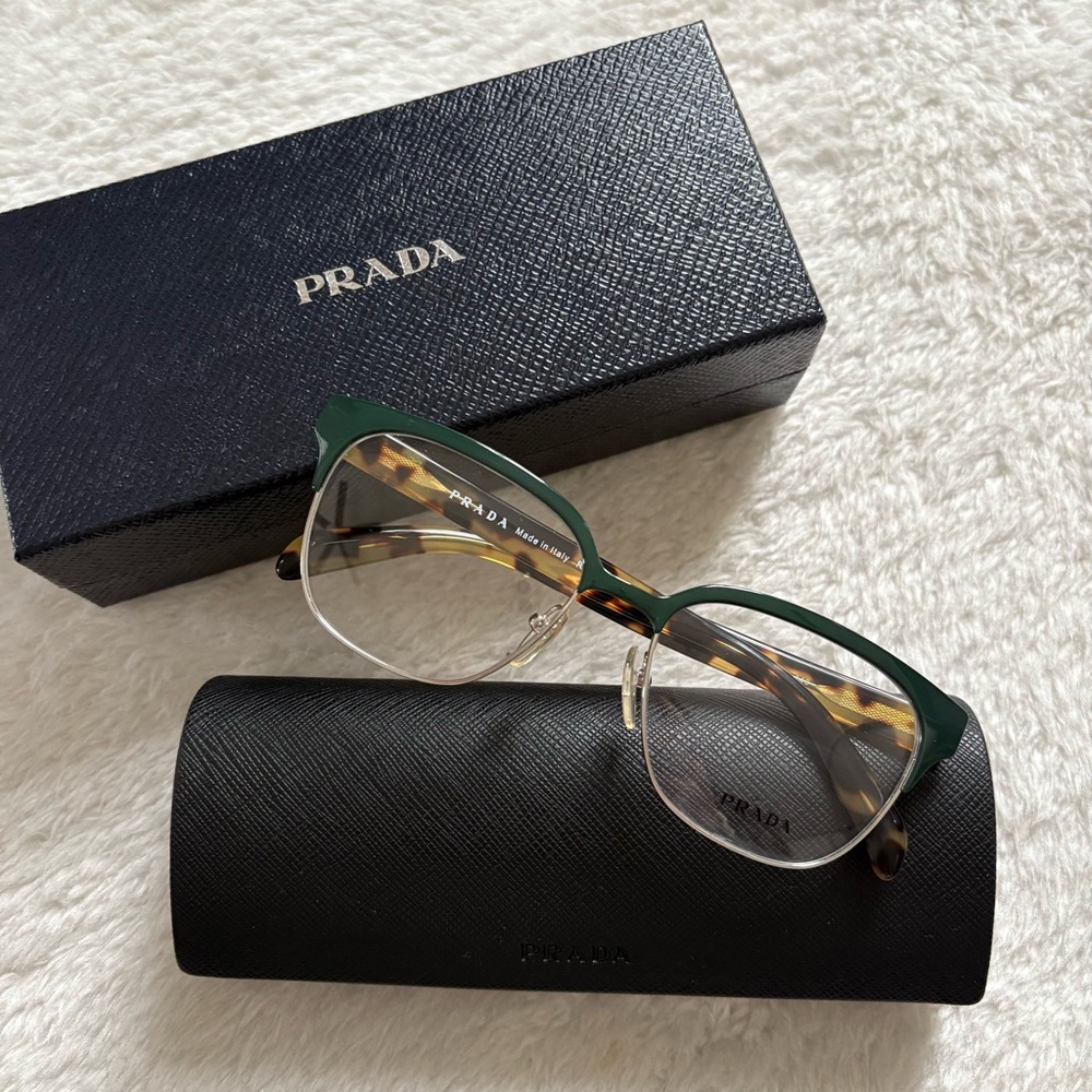 NEW PRADA made in Italy green and tortoise eye glasses frames